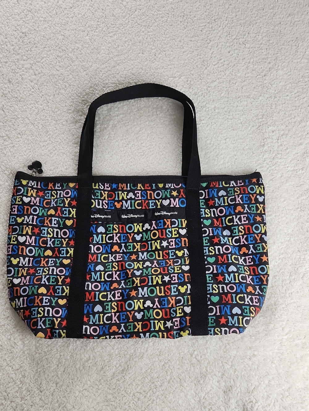 Disney Multicolor Mickey Rainbow Letters Canvas Tote Bag - Black
